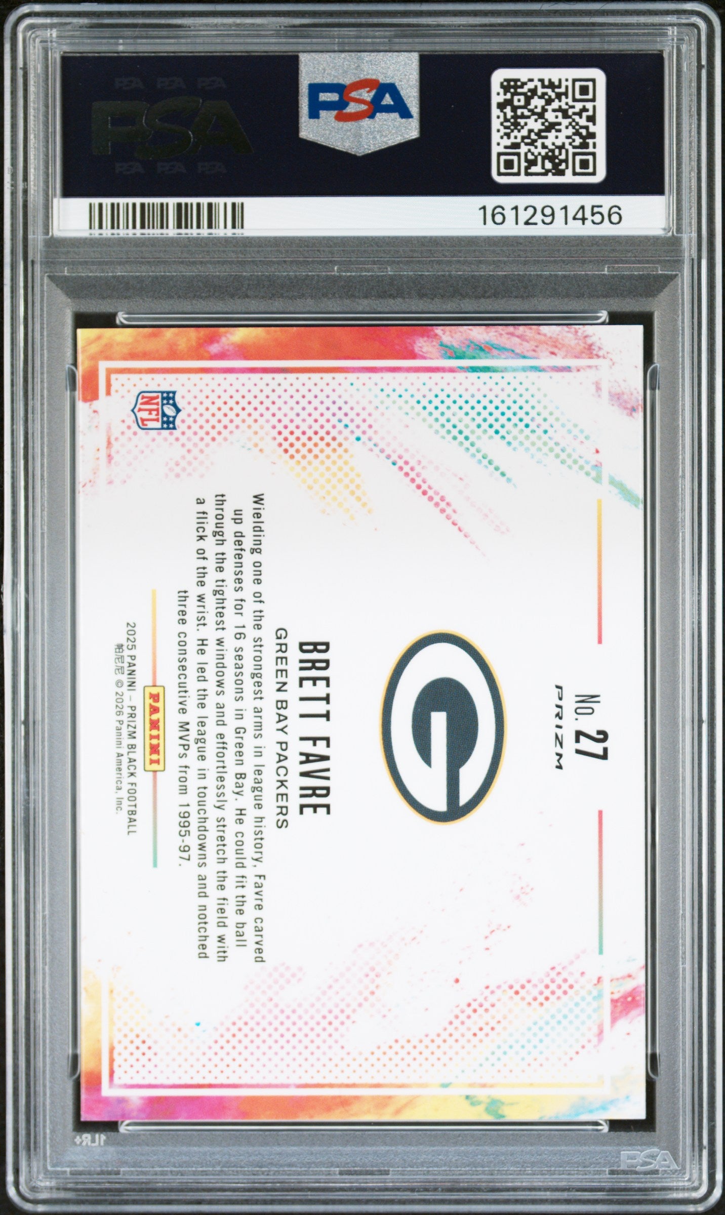 Brett Favre 2025 Panini Prizm Black Color Blast PSA 10 Gem Mint