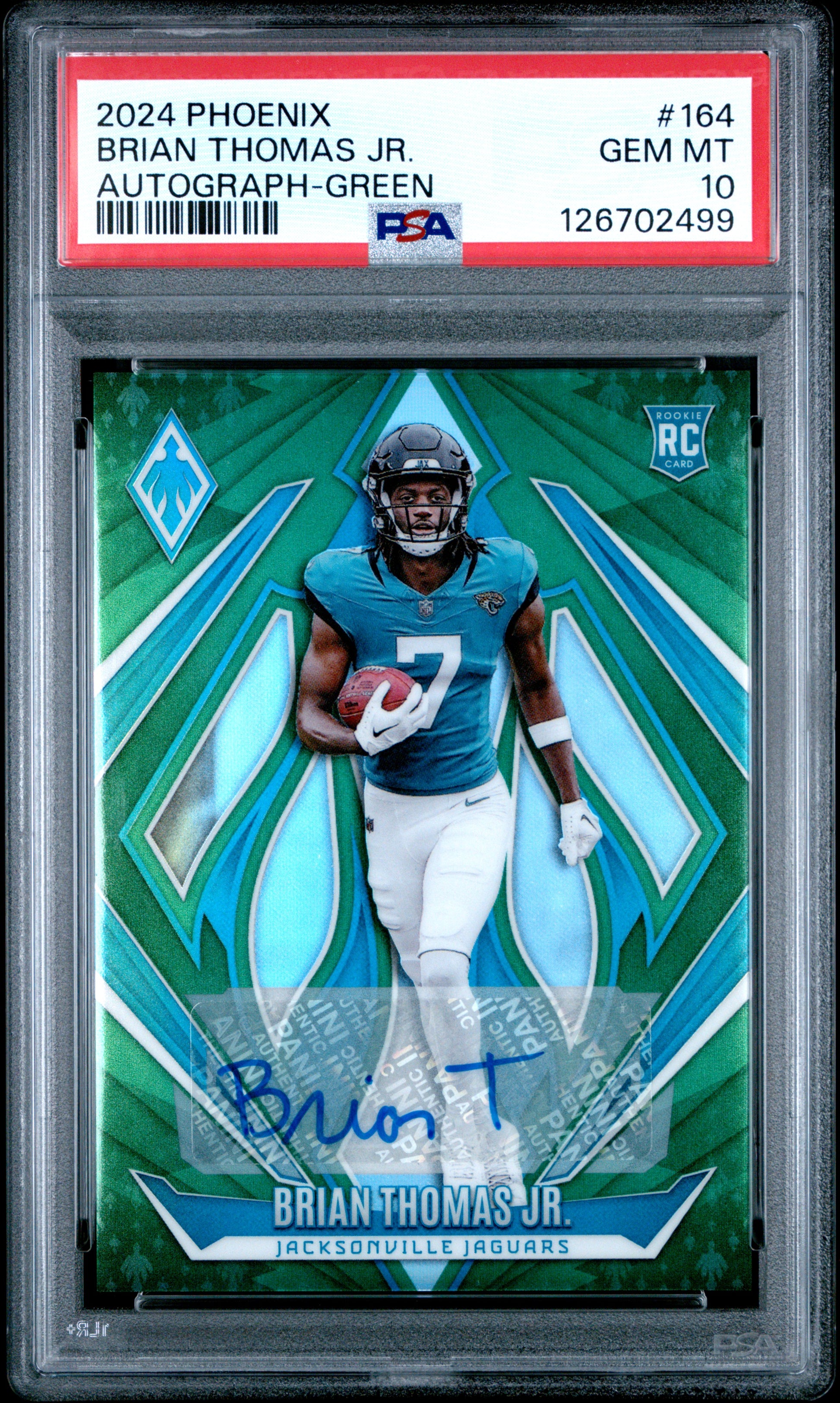 Brian Thomas Jr 2024 Panini Phoenix Green Rookie Auto #16/25 PSA 10 Gem Mint