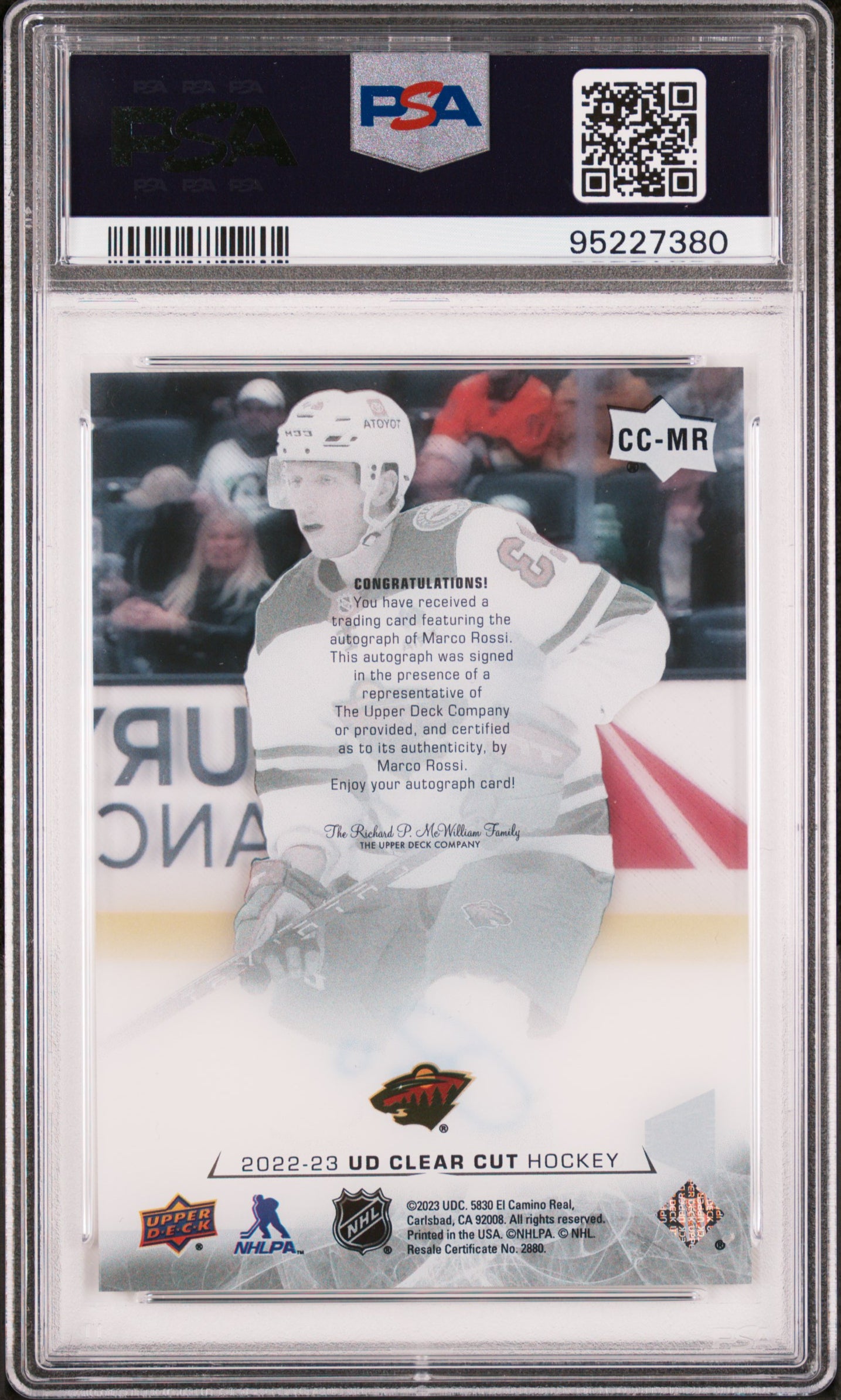 Marco Rossi 2022 Clear Cut Autograph PSA 10 Auto 10