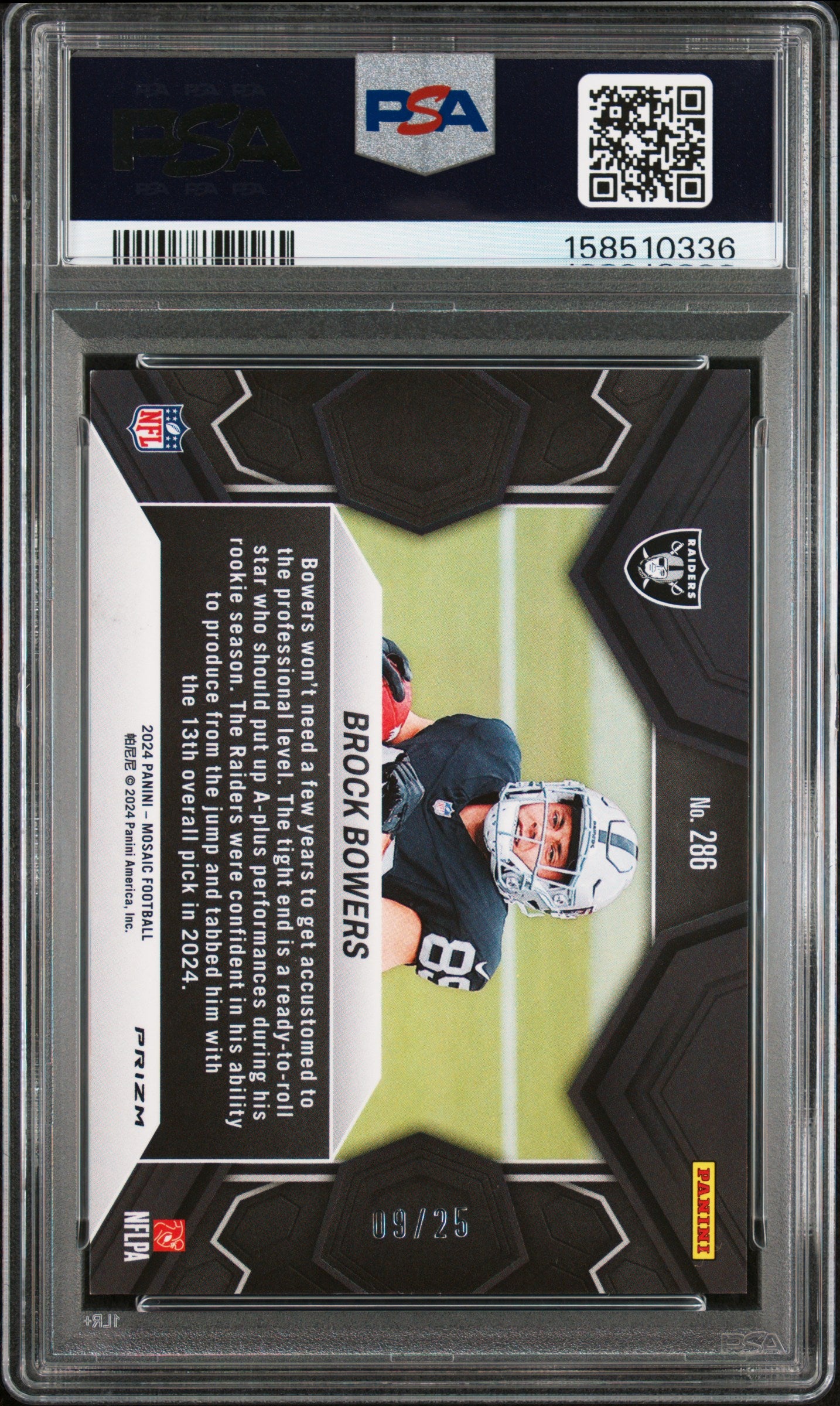 Brock Bowers 2024 Panini Mosaic Rookie #286 Orange Fluorescent #9/25 PSA 9 Mint