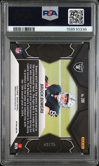 Brock Bowers 2024 Panini Mosaic Rookie #286 Orange Fluorescent #9/25 PSA 9 Mint