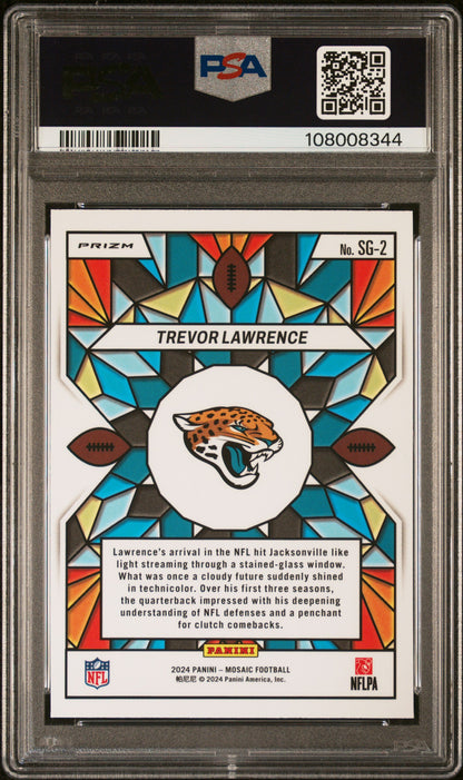 Trevor Lawrece 2024 Panini Mosaic Stained Glass #SG2 PSA 9 Mint