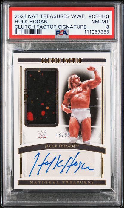 Hulk Hogan 2024 Panini National Treasures WWE Clutch Factor Material Auto #48/99 PSA 8 Nm-Mint