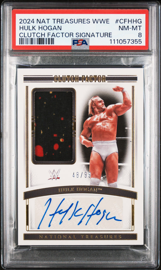 Hulk Hogan 2024 Panini National Treasures WWE Clutch Factor Material Auto #48/99 PSA 8 Nm-Mint