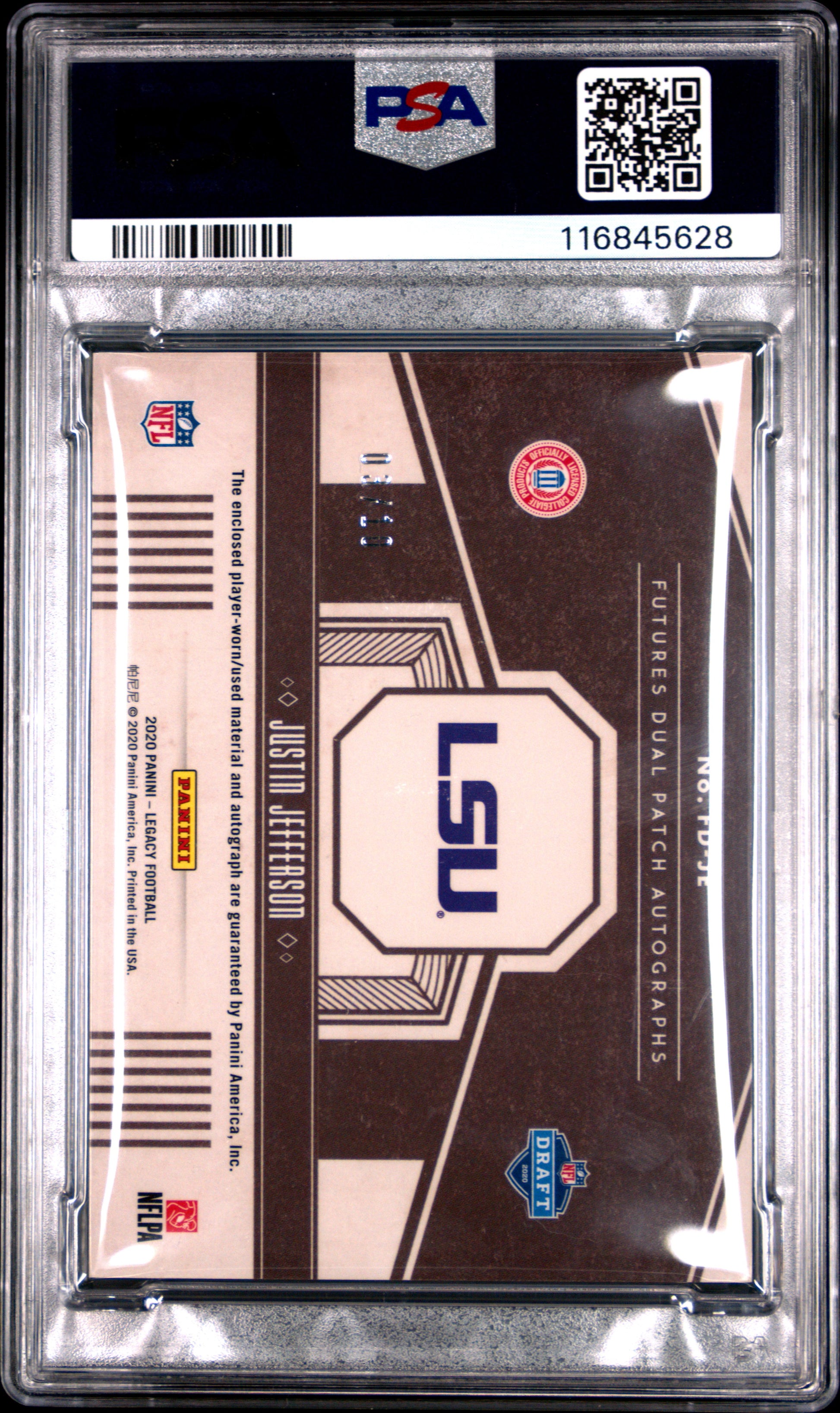 Justin Jefferson 2020 Panini Legacy Futures Dual Patch Rookie Auto #3/10 PSA 9 Mint