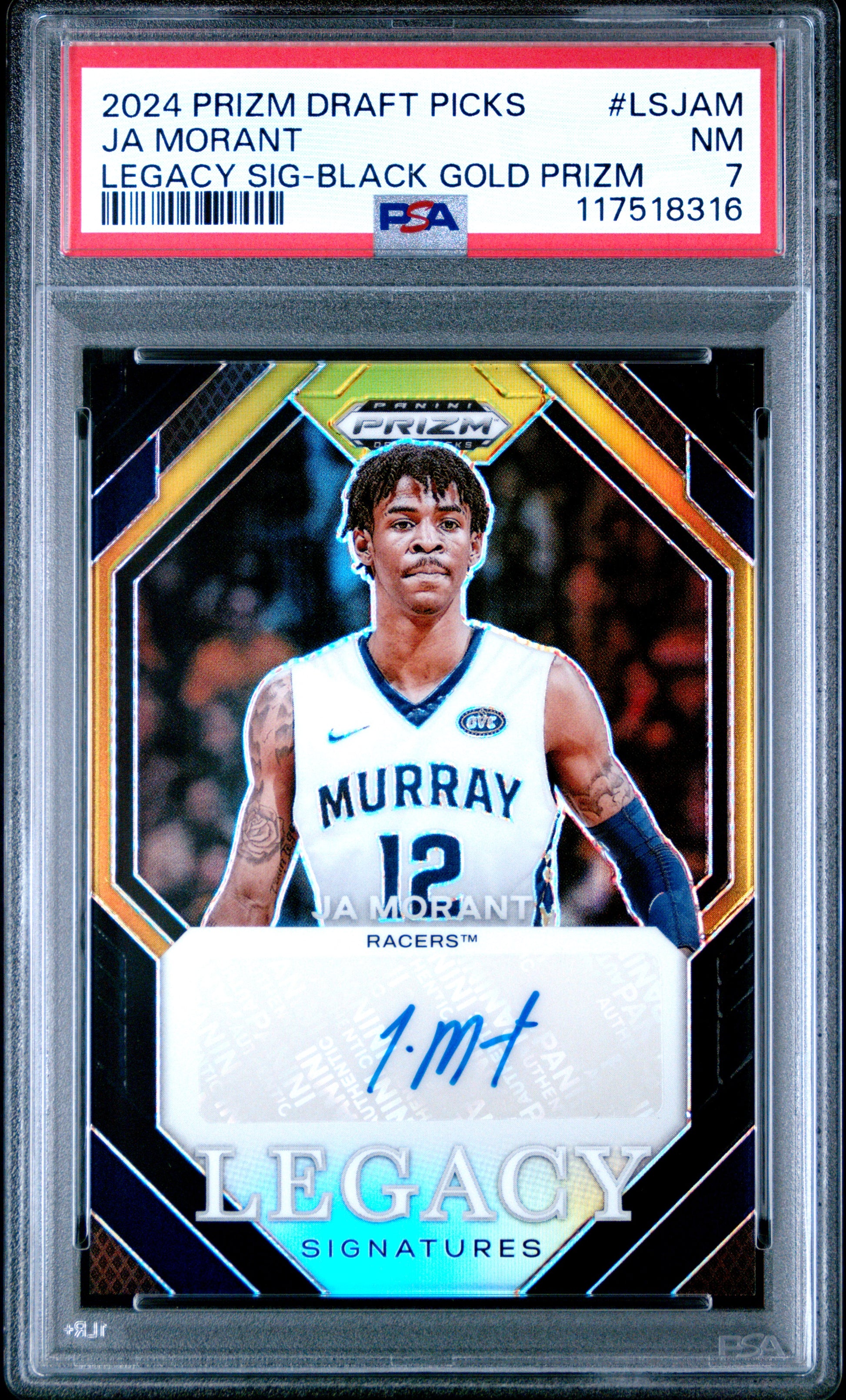 Ja Moirant 2024 Panini Prizm Draft Picks Legacy Blak Gold Auto #5/5 PSA 7 Near Mint
