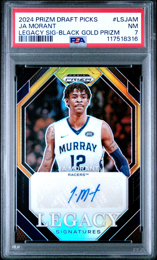 Ja Moirant 2024 Panini Prizm Draft Picks Legacy Blak Gold Auto #5/5 PSA 7 Near Mint