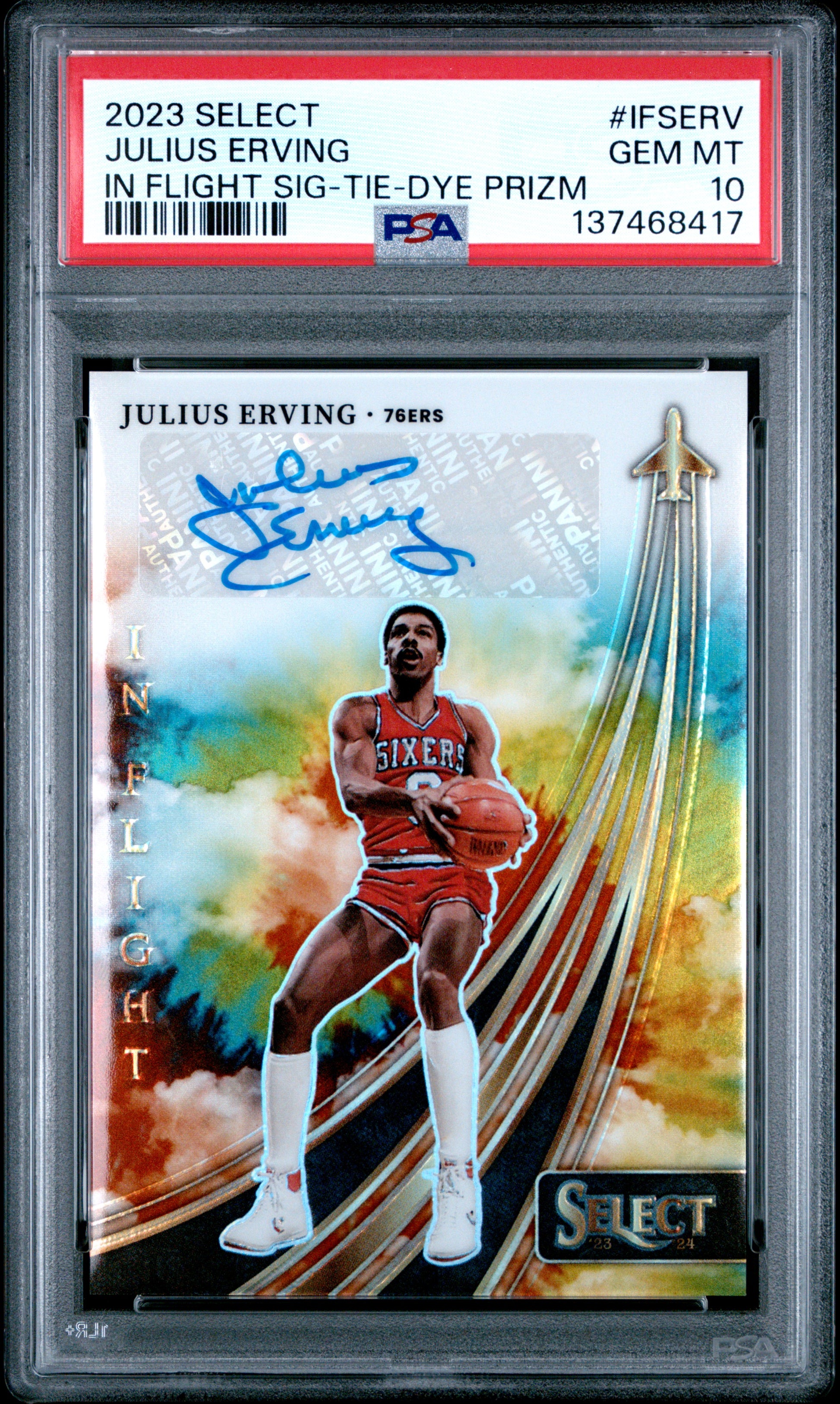 Julius Erving 2023 Panini Select In Flight Tie-Dye Auto #19/25 PSA 10 Gem Mint