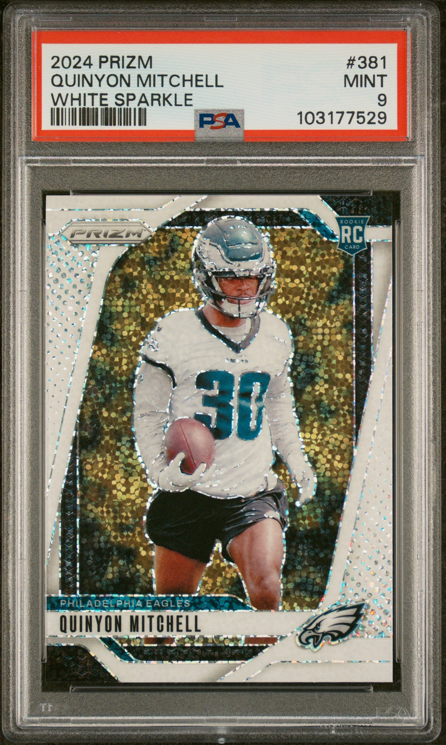 Quinyon Mitchell 2024 Panini Prizm Rookie #381 White Sparkle PSA 9 Mint