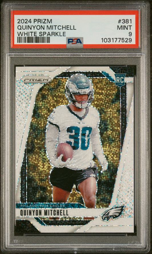 Quinyon Mitchell 2024 Panini Prizm Rookie #381 White Sparkle PSA 9 Mint