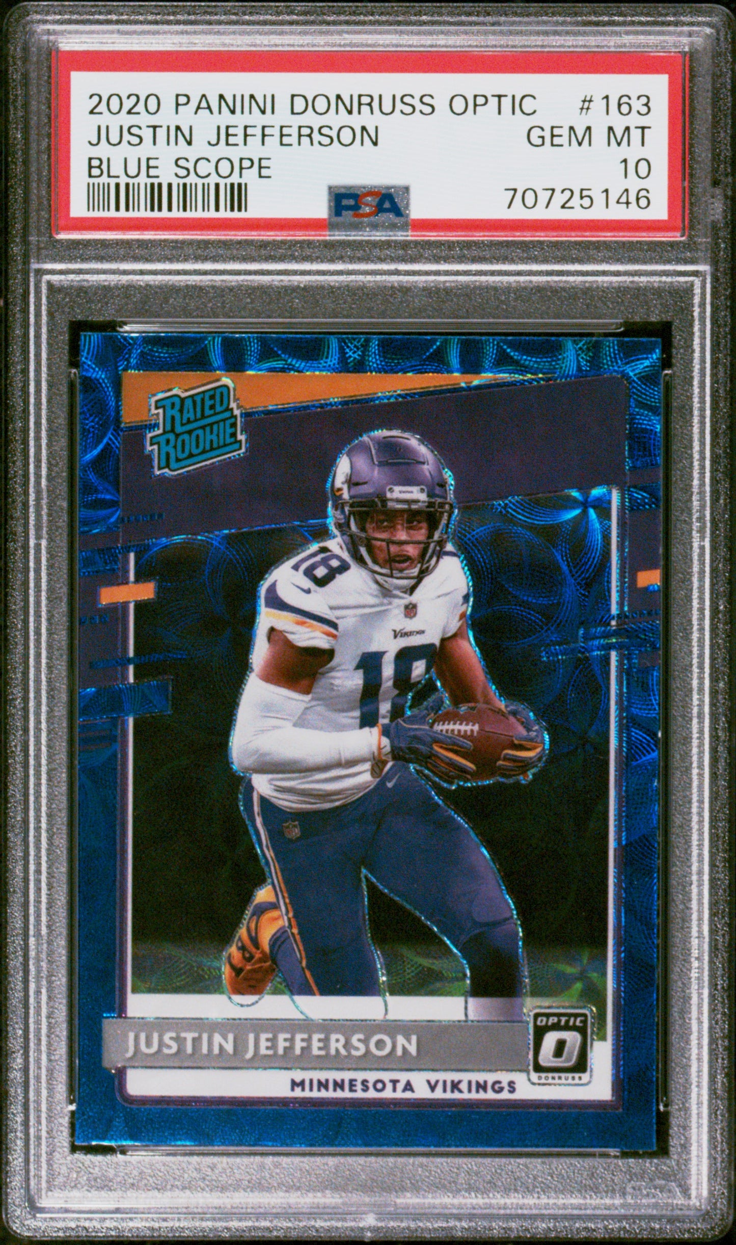 Justin Jefferson 2020 Donruss Optic Rookie #163 Blue Scope PSA 10 Gem Mint