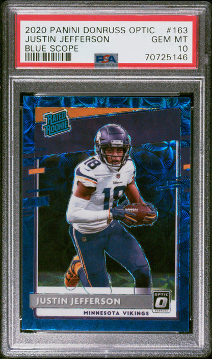Justin Jefferson 2020 Donruss Optic Rookie #163 Blue Scope PSA 10 Gem Mint