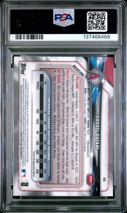 Shohei Ohtani 2018 Bowman Rookie #49 PSA 9 Mint 8468
