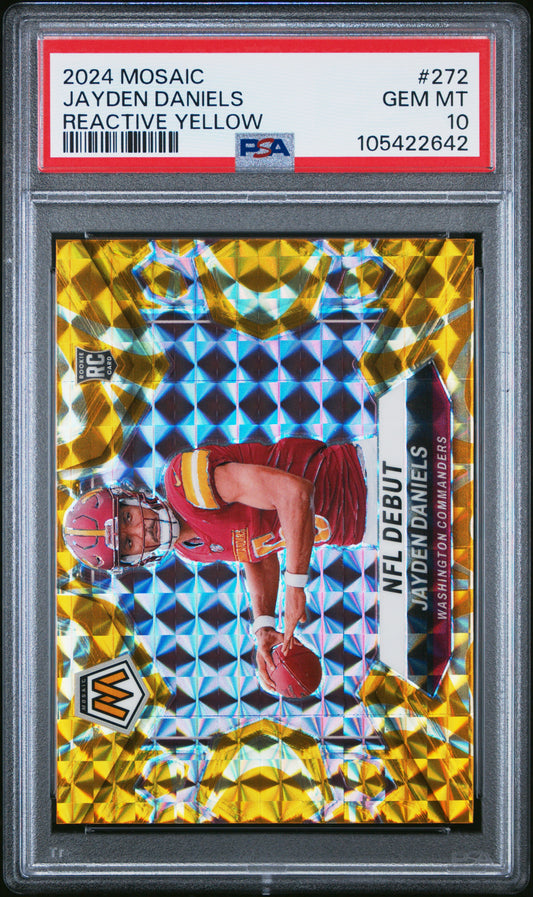 Jayden Daniels 2024 Panini Mosaic Rookie #272 Reactive Yellow PSA 10 Gem Mint