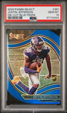 Justin Jefferson 2020 Panini Select #361 Die-Cut Blue Prizm PSA 10 Gem Mint