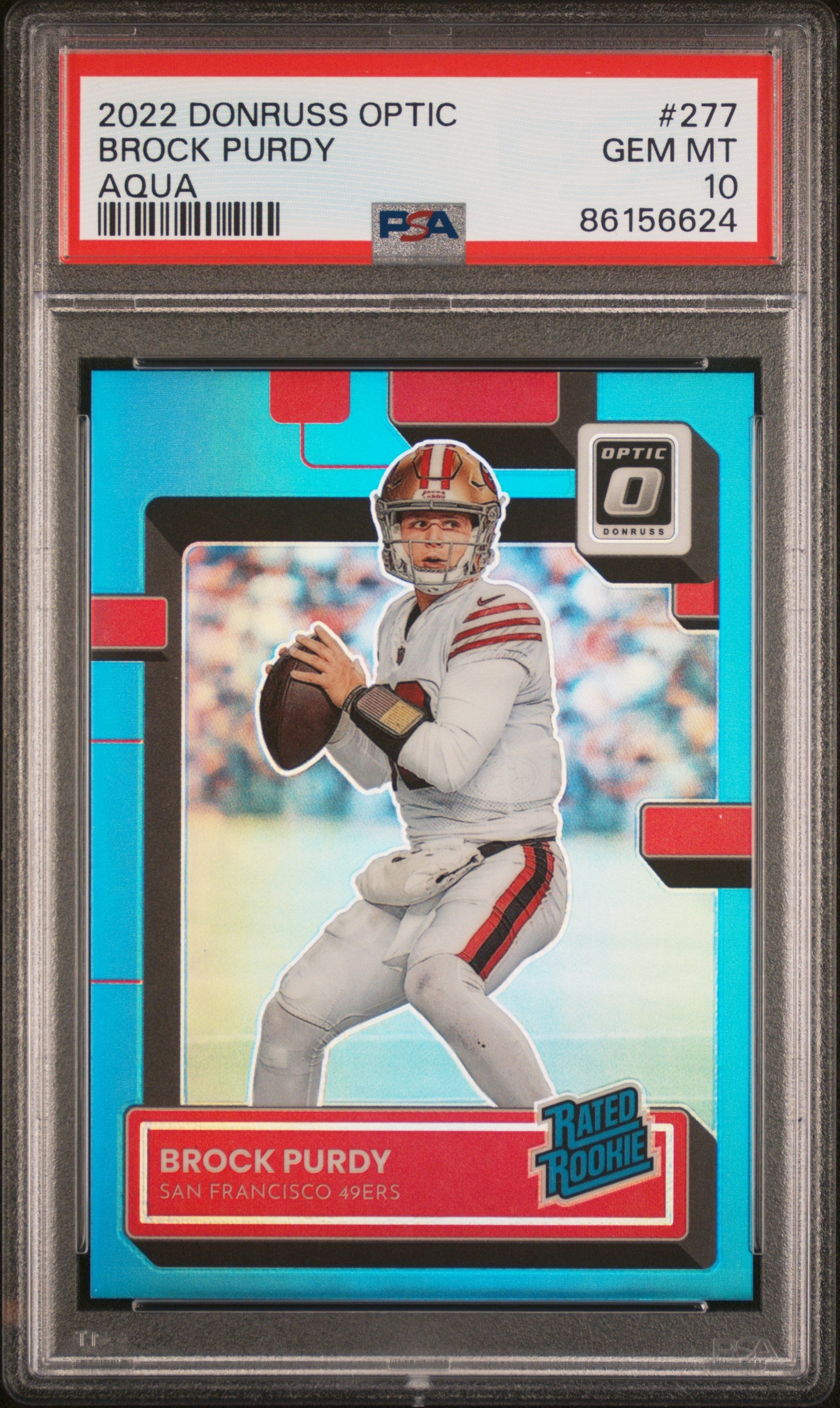 Brock Purdy 2022 Donruss Optic Rookie #277 Aqua #65/299 PSA 10 Gem Mint