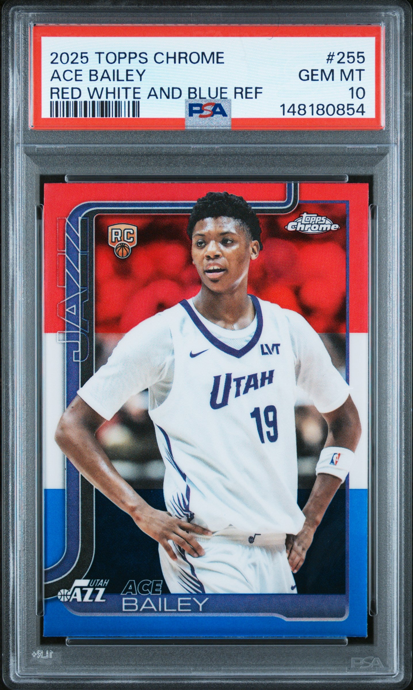 Ace Bailey 2025 Topps Chrome Rookie #255 Red White Blue Refractor PSA 10 Gem Mint