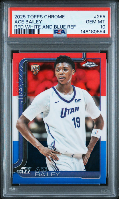 Ace Bailey 2025 Topps Chrome Rookie #255 Red White Blue Refractor PSA 10 Gem Mint