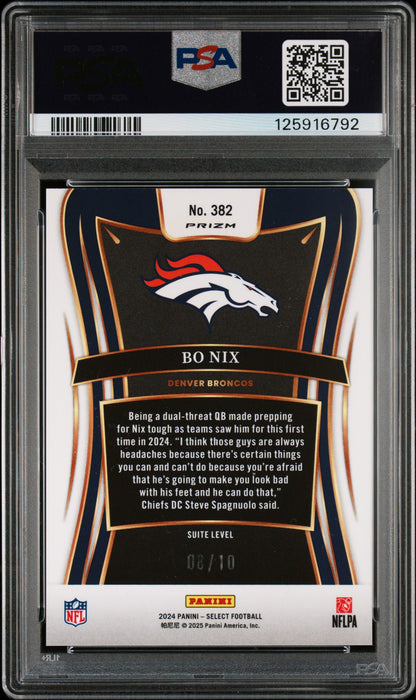 Bo Nix 2024 Panini Select Rookie #382 Gold Prizm #8/10 PSA 10 Gem Mint