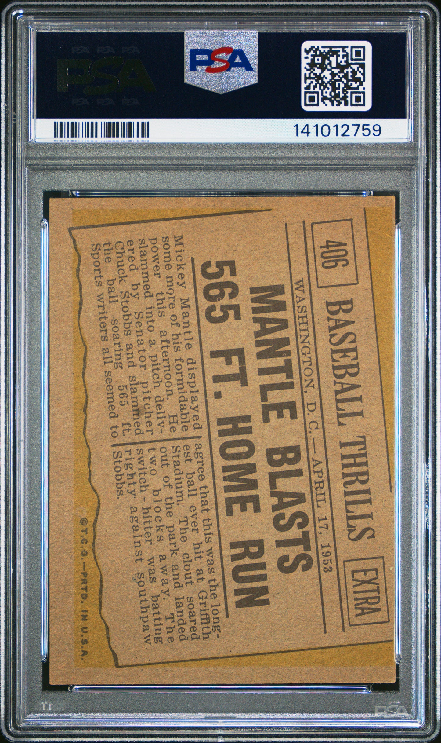 Mickey Mantle 1961 Topps #406 Home Run PSA 5 Ex 2759