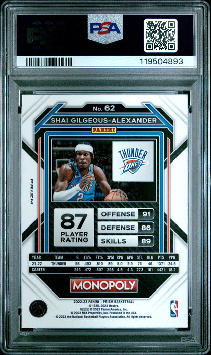 Shai Gilgeous-Alexander 2022 Prizm Monopoly #62 Teal Wave PSA 10 Gem Mint