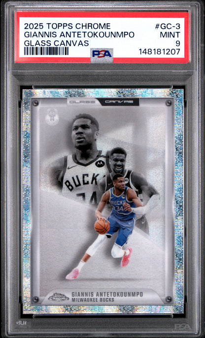 Giannis Antetokounmpo 2025 Topps Chrome Glass Canvas PSA 9 Mint
