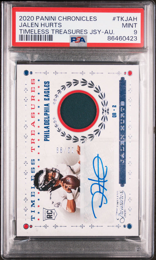 Jalen Hurts 2020 Panini Chronicles Timeless Treasures Jersey Auto PSA 9 Mint