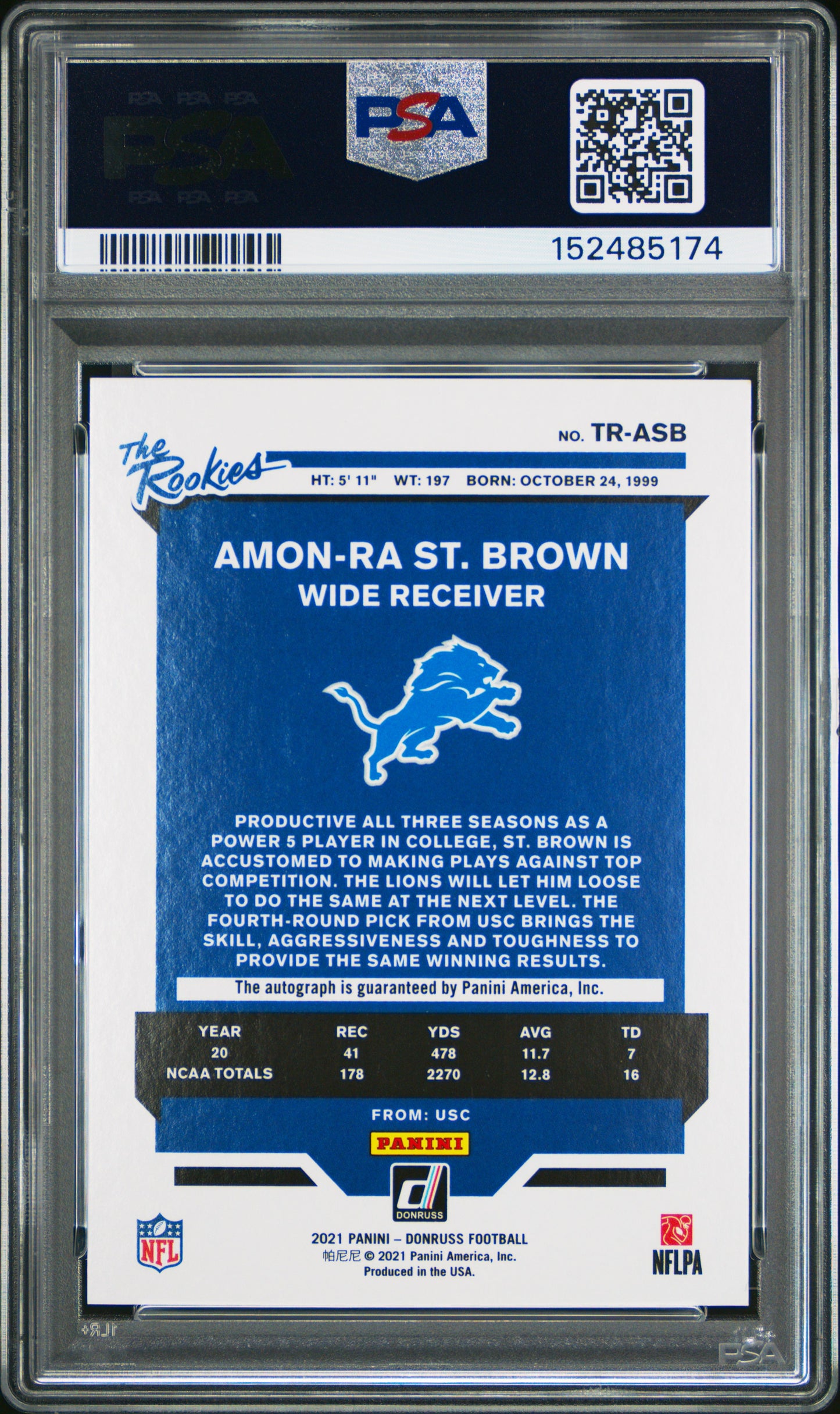 Amon-Ra St. Brown 2021 Donruss The Rookies Auto PSA 9 Mint