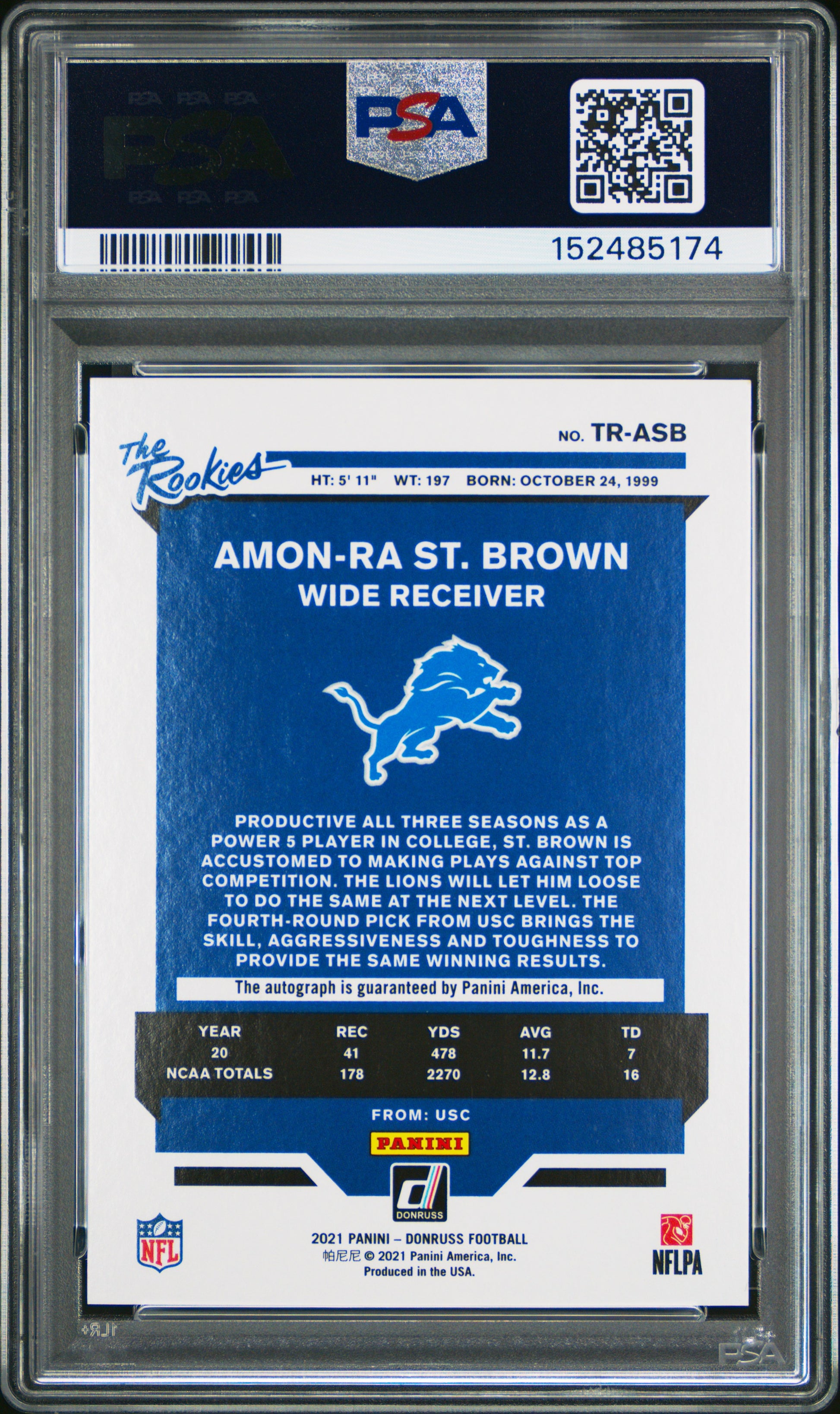 Amon-Ra St. Brown 2021 Donruss The Rookies Auto PSA 9 Mint
