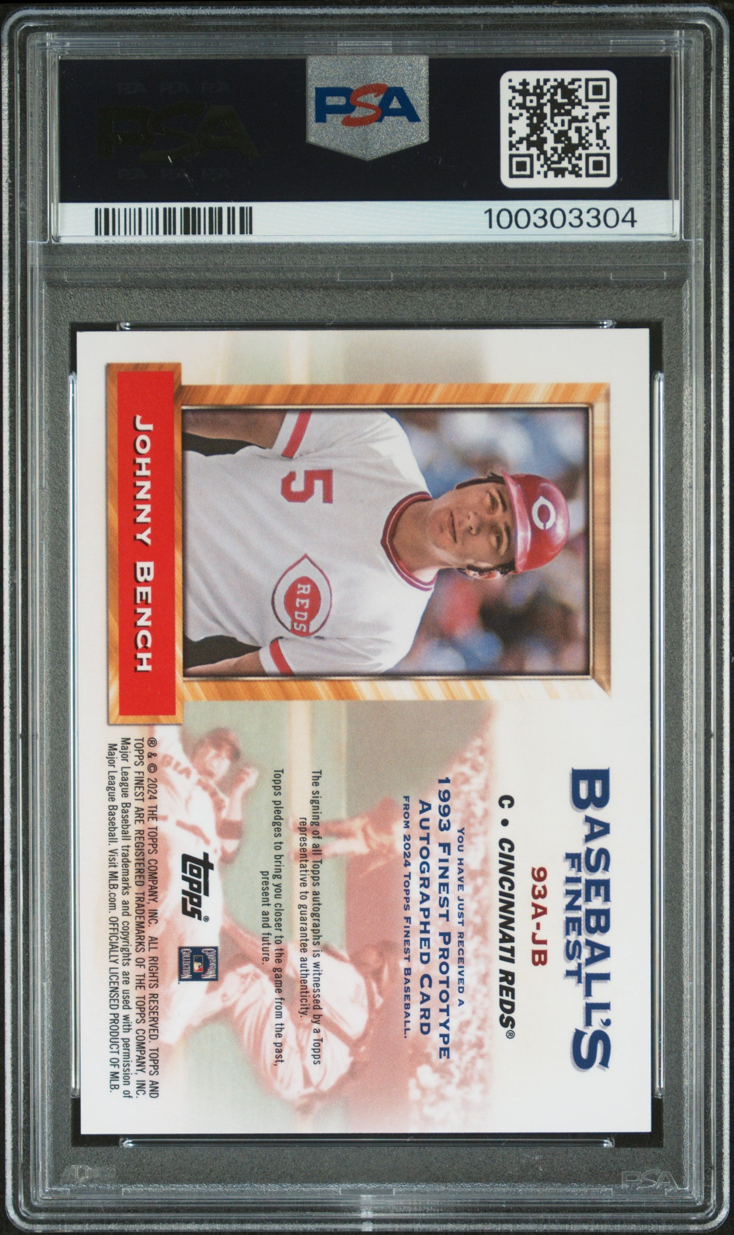 Johnny Bench 2024 Topps Finest 1993 Prototypes Auto #36/99 PSA 10 Auto 10