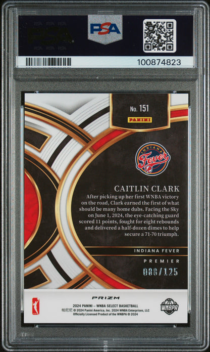 Caitlin Clark 2024 Panini Select WNBA Orange Prizm #151 #88/125 PSA 10 Gem Mint