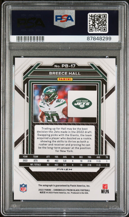 Breece Hall 2022 Panini Chronicles Prizm Black Auto PSA 10 Gem Mint