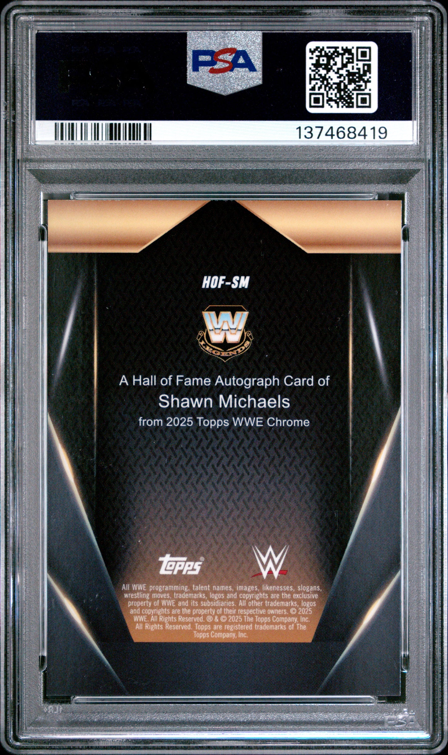 Shawn Michaels 2025 Topps Chrome WWE Hall of Game Black Refractor Auto #9/10 PSA 10 Gem Mint