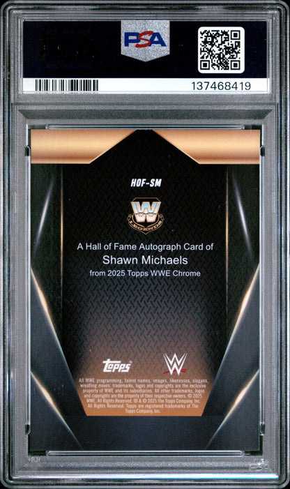 Shawn Michaels 2025 Topps Chrome WWE Hall of Game Black Refractor Auto #9/10 PSA 10 Gem Mint