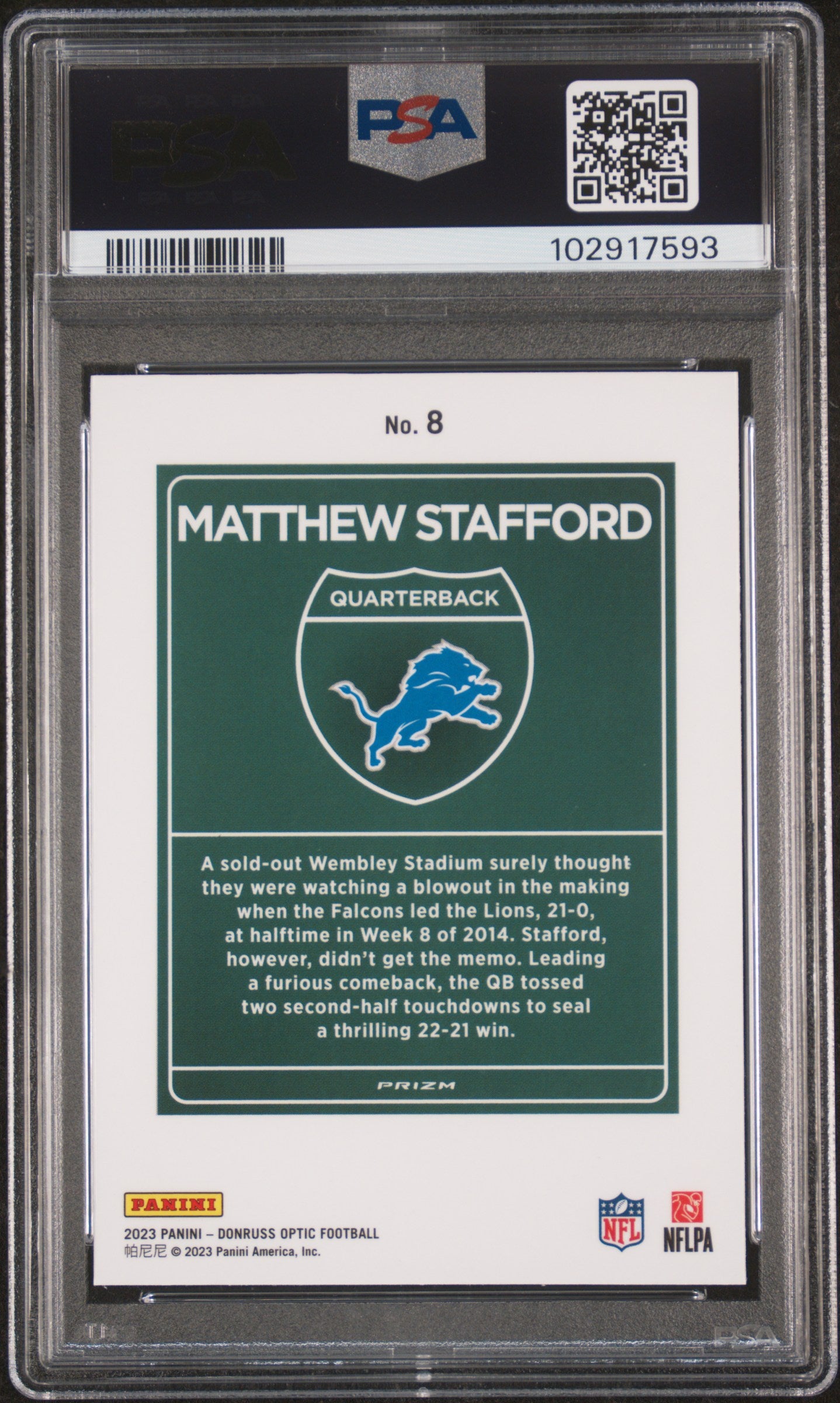 Matthew Stafford 2023 Donruss Optic Downtown PSA 10 Gem Mint