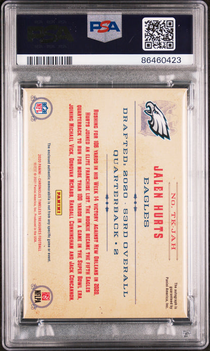 Jalen Hurts 2020 Panini Chronicles Timeless Treasures Jersey Auto PSA 9 Mint