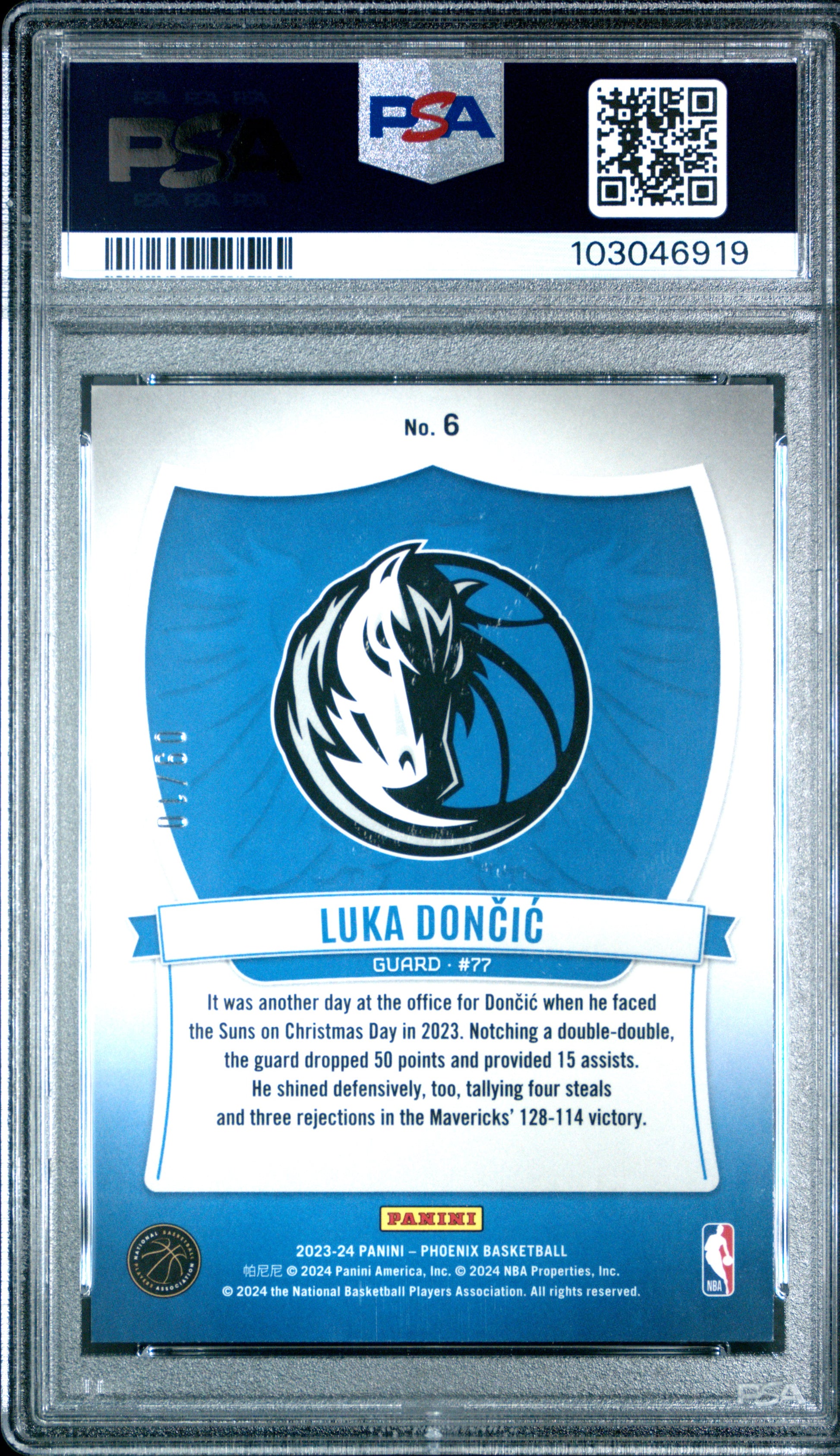 Luka Doncic 2023 Panini Phoenix Gold Crusade #6/10 PSA 10 Gem Mint