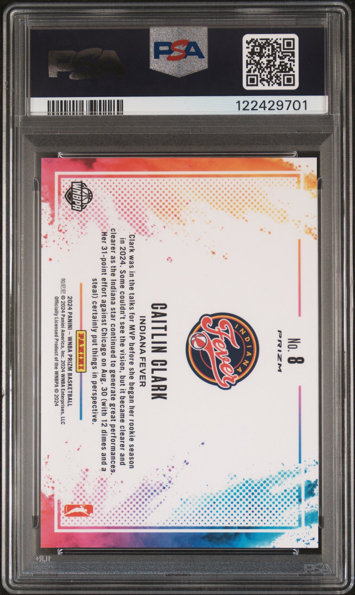 Caitlin Clark 2024 Panini Prizm WNBA Color Blast PSA 7 Near Mint