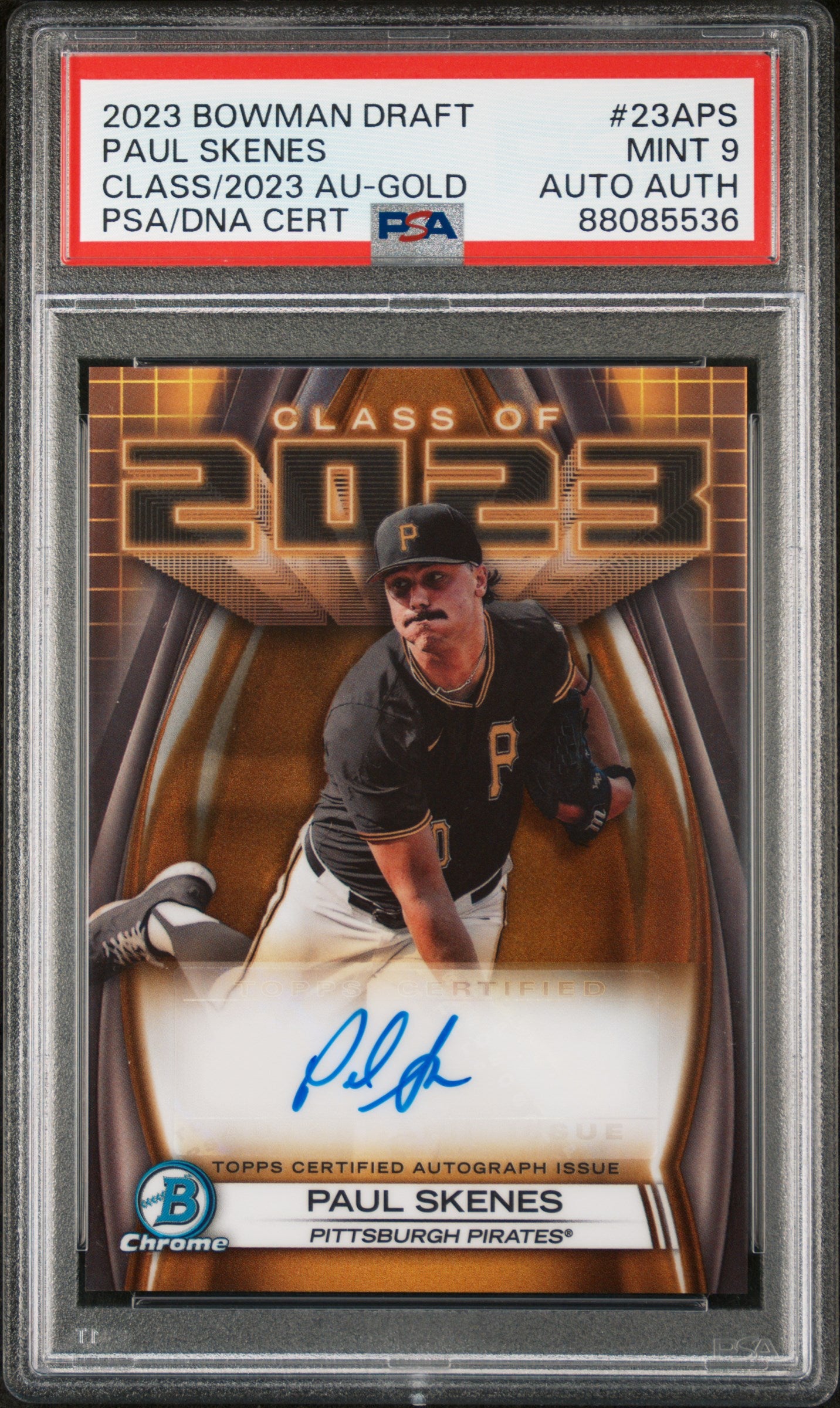 Paul Skenes 2023 Bowman Draft Class of 2023 Gold Auto #38/50 PSA 9 Mint