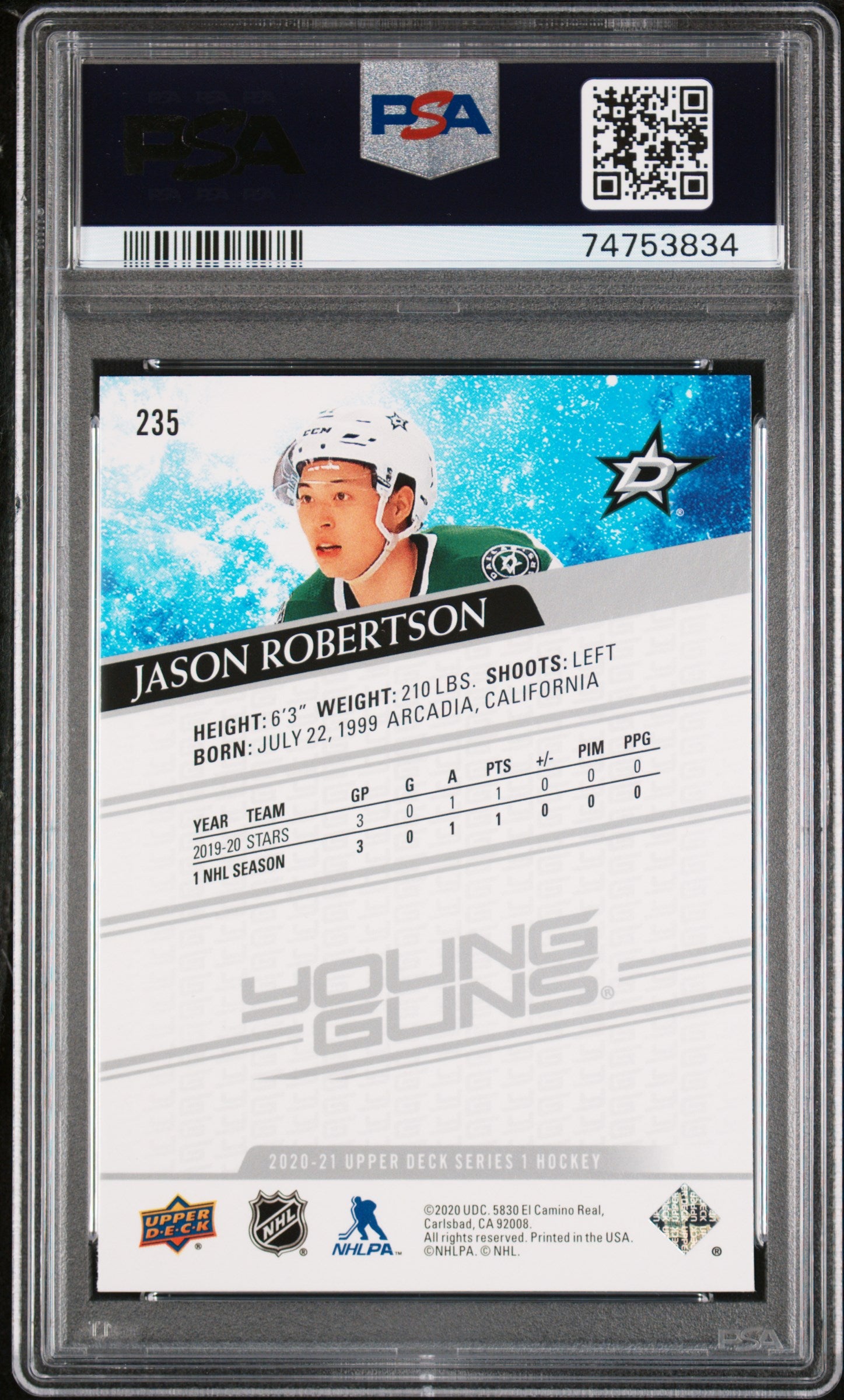 Jason Robertson 2020 Upper Deck Rookie #235 PSA 10 Gem Mint 3834
