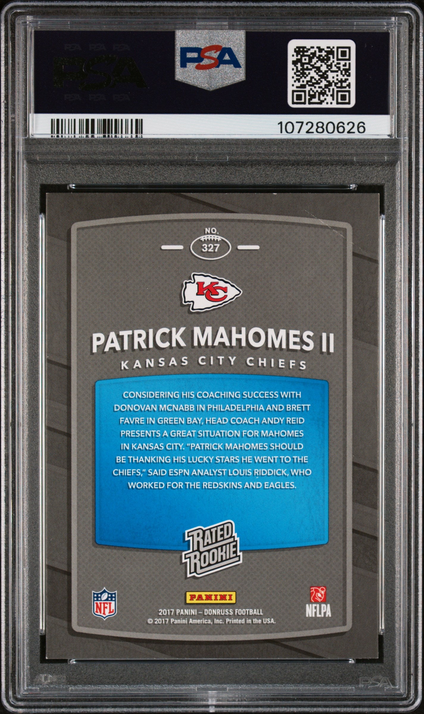 Patrick Mahomes 2017 Donruss RC #327 PSA 4 Vg-Ex
