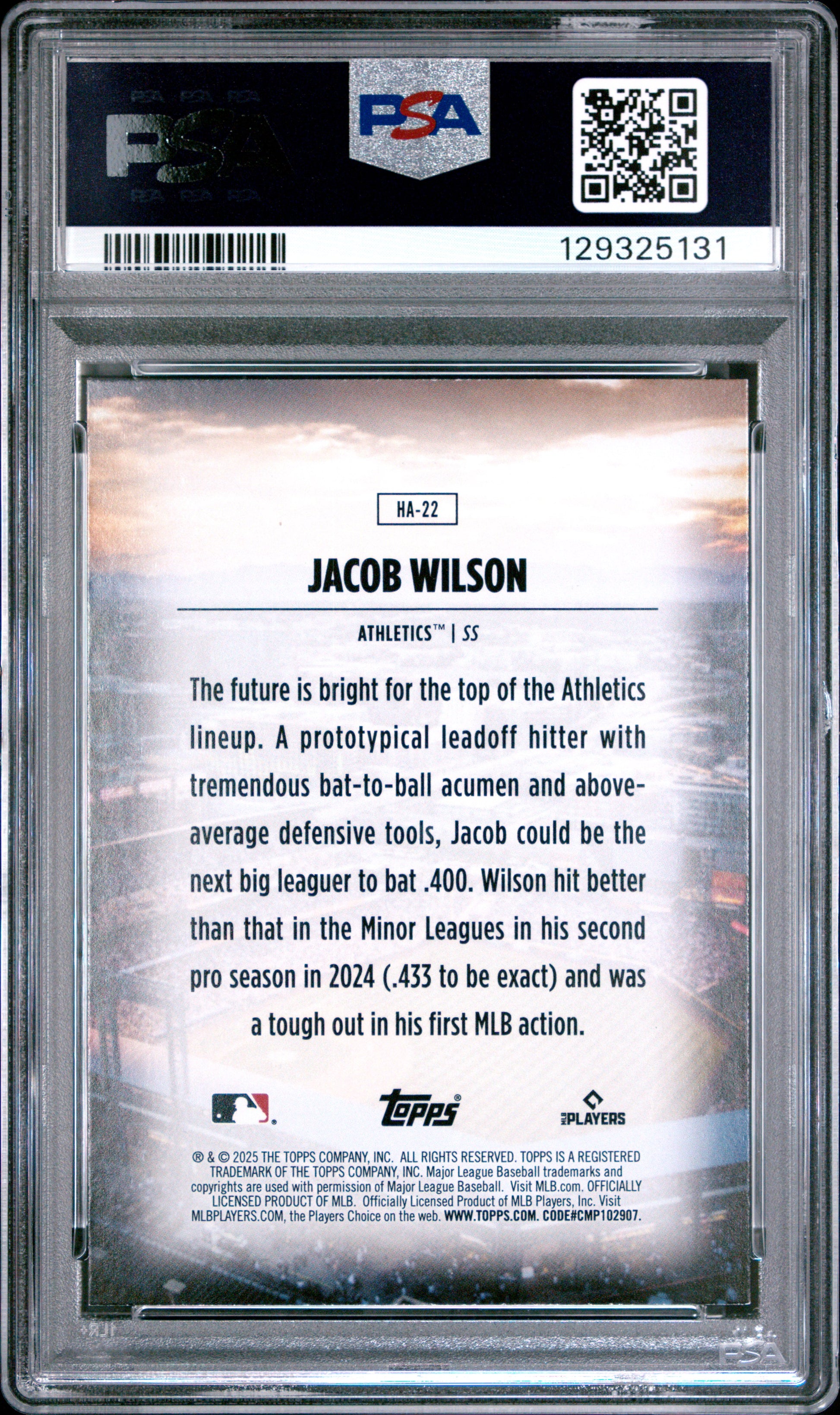 Jacob Wilson 2025 Topps Home Field Advantage Rookie #HA22 PSA 8.5 Nm-Mint+