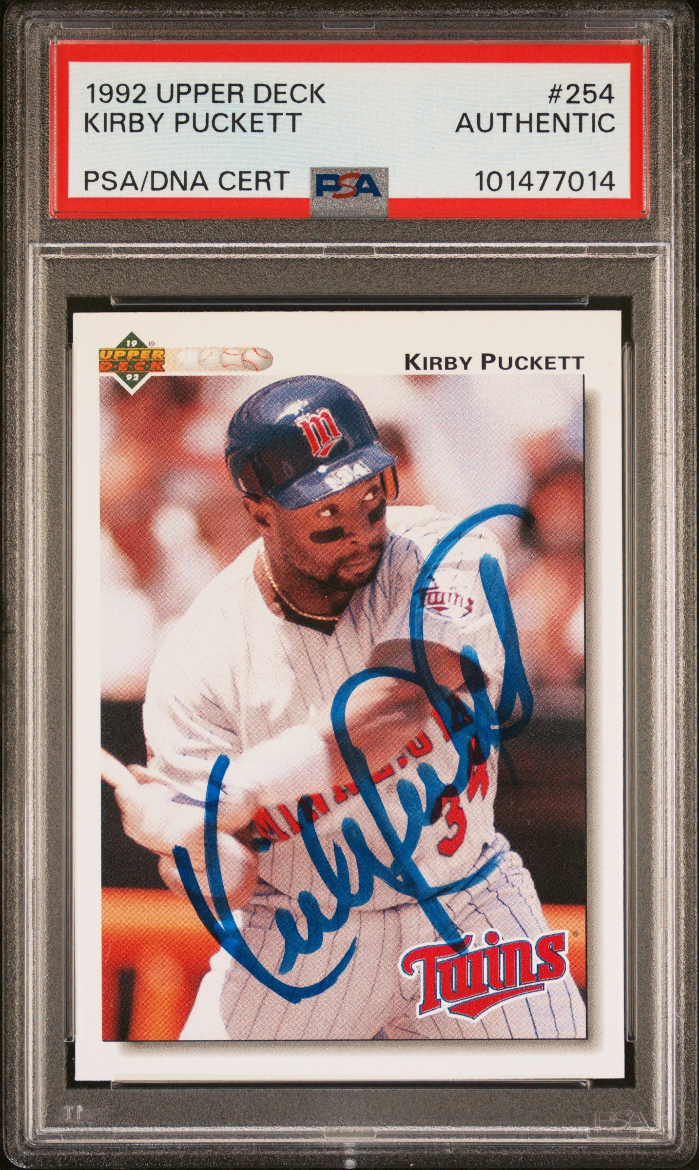 Kirby Puckett 1992 Upper Deck #254 Autograph PSA Auth 7014