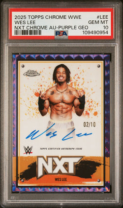 Wes Lee 2025 Topps Chrome WWE Purple Geometric Auto #2/10 PSA 10 Gem Mint