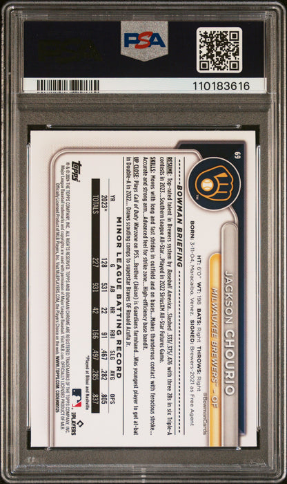 Jackson Chourio 2024 Bowman Chrome SP RC PSA 10 Gem Mint