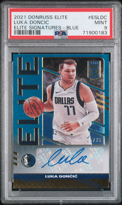 Luka Doncic 2021 Donruss Elite Signatures Blue #25/35 PSA 9 Mint