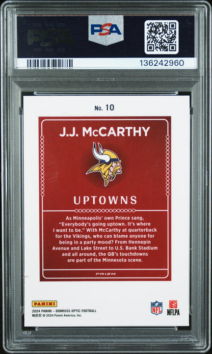 J.J. McCarthy 2024 Donruss Optic Rookie Uptowns PSA 9 Mint