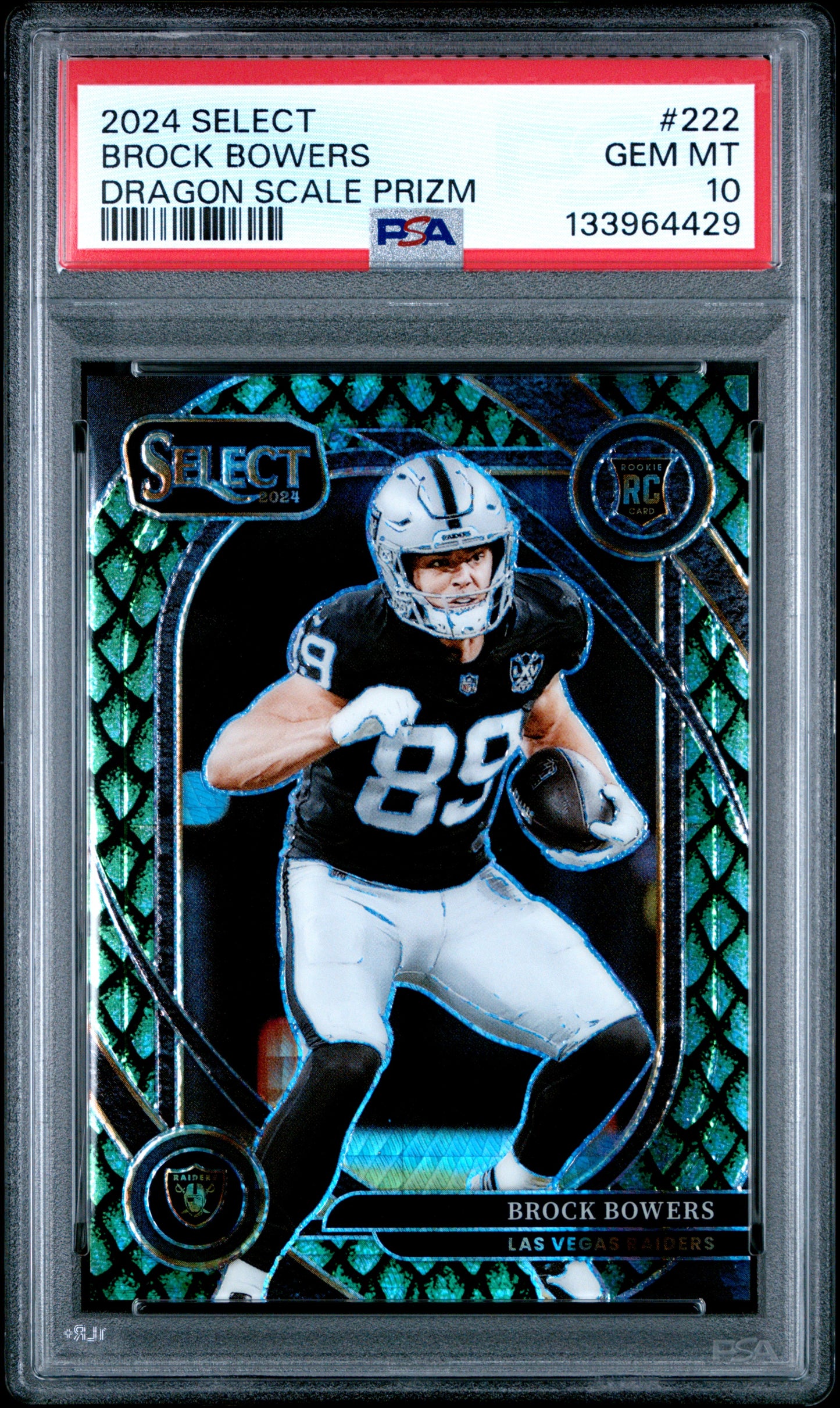Brock Bowers 2024 Panini Select Rookie #222 Dragon Scale Prizm PSA 10 Gem Mint