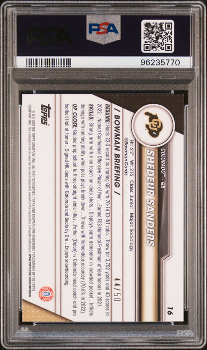 Shedeur Sanders 2023 Bowman Chrome U Gold Shimmer #44/50 PSA 10 Gem Mint