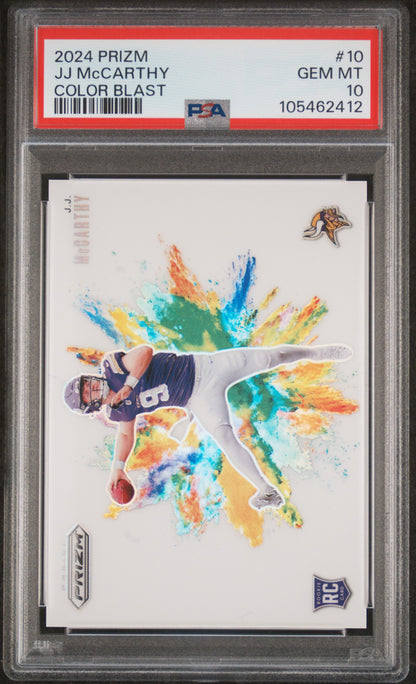 JJ McCarthy 2024 Panini Prizm Color Blast PSA 10 Gem Mint